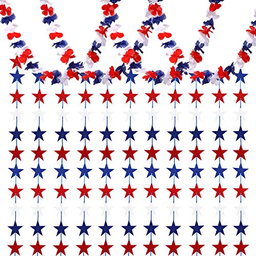 4th of July Flower Garlands Independence Day Party Decoration Chinco 12 Pieces Red White Blue Star Streamer Banners 